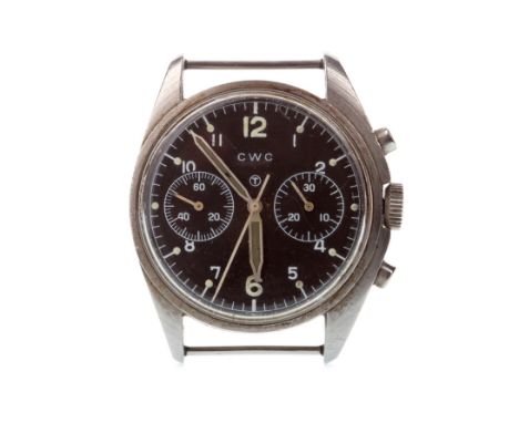 GENTLEMAN'S CWC MILITARY ISSUE STAINLESS STEEL MANUAL WIND WRIST WATCH, signed CWC movement, the signed round black dial with