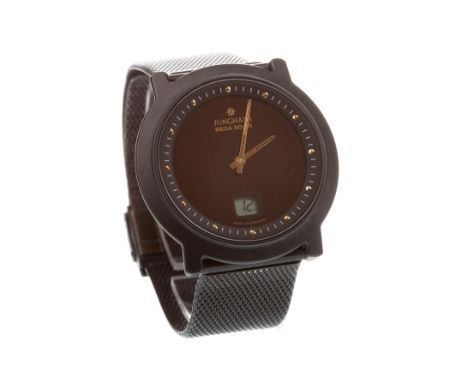 GENTLEMAN'S JUNGHANS MEGA SOLAR PVD COATED QUARTZ WRIST WATCH, originally purchased 1999 from papers, the round black solar p
