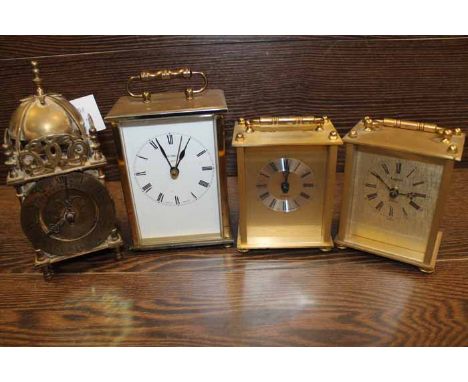 MINIATURE LANTERN CLOCK AND THREE OTHER CARRIAGE CLOCKS 