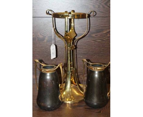 ARTS AND CRAFTS STYLE OIL LAMP
with frosted glass shade; together with a pair of Art Nouveau vases (3)