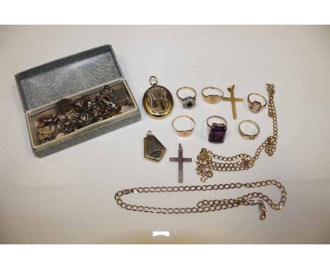 GOOD GROUP OF GOLD JEWELLERY
including a nine carat gold chain necklace, an amethyst ring, buckle design ring, and a paste cl