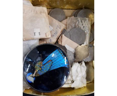 BOX OF COINS AND SILVER MEDALS 