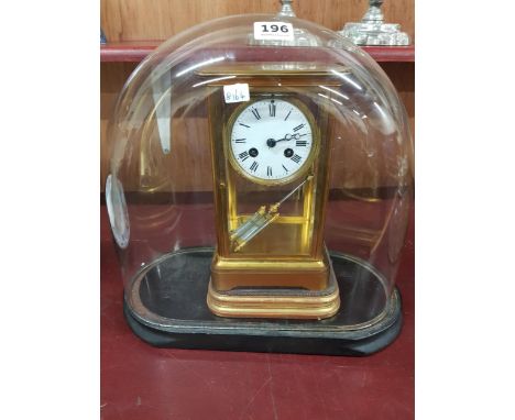 VICTORIAN 2 DOOR MERCURY GILT CLOCK UNDER GLASS DOME 