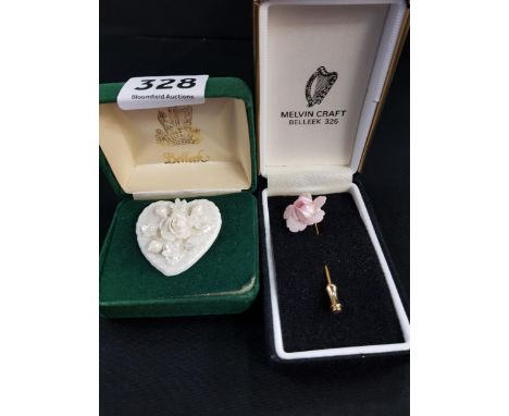 BELLEEK BROOCH &amp; BELLEEK STICK PIN 