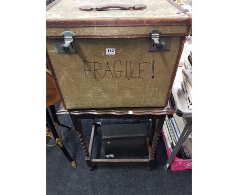 OLD TRUNK, BATHROOM CABINET &amp; OAK WINDOW TABLE 