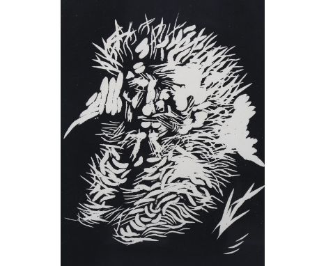 Wilhelm Morgner, Bartiger Mann, linocut print, 1919 issue, 23cm x 17cm, framedGood condition 