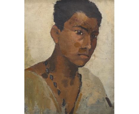 Mid-20th century portrait of a man, oil on canvas laid on board, 40cm x 30cm, framedSmall areas of paint crazing 