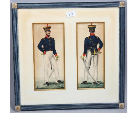 19th century British School, 2 studies of military uniform, watercolour, unsigned, in common frame, overall frame dimensions,