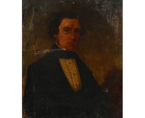 19th century British School, portrait of a gentleman, oil on canvas, unsigned, 35cm x 30cm, unframedHorizontal tear across hi