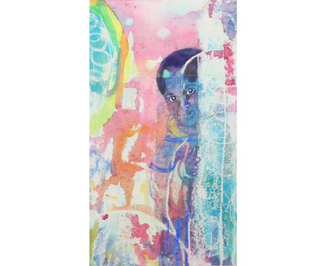 20th century Indian School, portrait of a girl, watercolour, unsigned, 39cm x 22cm, framedGood condition 