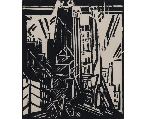 Lyonel Feininger, (1877 - 1956), Rue St Jacques Paris 1919, woodcut print, Prasse W4611, image 13cm x 11.5cm, framedGood cond