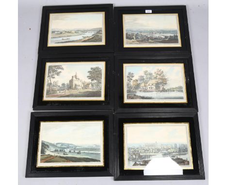 J Farington, a set of 6 x 18th century hand coloured engravings, landscape scenes, published 1793, and W R Bigg, a set of 4 x