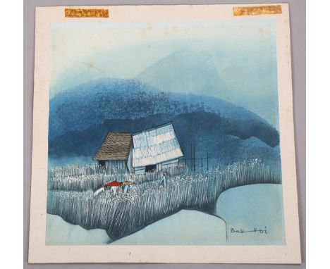 Bak Koi Tay (Singaporean -1939 - 2005), field workers,&nbsp;watercolour, signed, image 31cm x 30cm, unframed Light foxing and