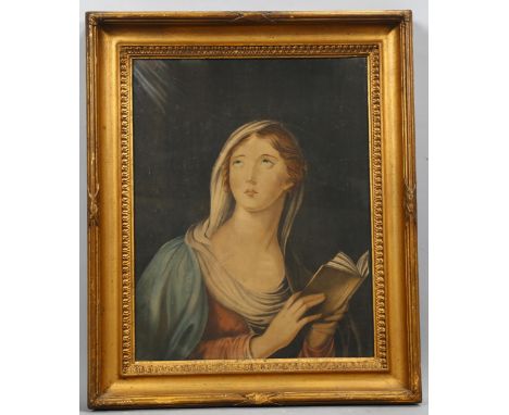 19th century British School, study of the Virgin Mary, watercolour, unsigned, 42cm x 33cm, framedPaper discolouration and som