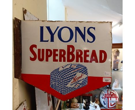 A Lyons Super Bread double sided flanged enamel sign, 40.5 x 46 cm