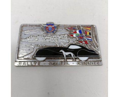 An Automobile Club de Cannes, Rallye Soleil competitors plaque, with enamel decoration, 5.5 x 9 cm