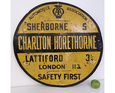An Automobile Association Charlton Horethorne (Sherborne 5, Lattiford 3 1/4 and London 113), some repainting, 76 cm diameter