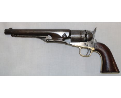 A model 1860 Colt Army percussion revolver with 8" barrel marked "Address Col. Saml. Colt, New York, US, America" plain cylin