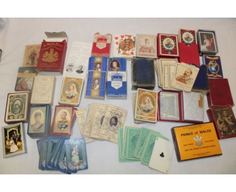 A selection of Royal Commemorative playing cards and card games including De La Rue & Co playing cards, HM The Queen 1896 Roy
