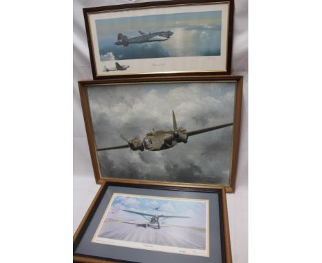 An original oil painting of a Second War twin engine bomber signed Chris Woodhouse 18" x  23"; limited edition print "A Near 