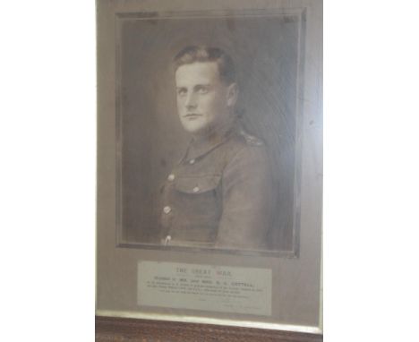 A First War Parish of St. Gennys portrait and memorial relating to private William Cottell 2nd DCLI, framed and glazed 