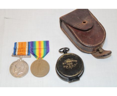 A First War pair of medals awarded to Captain A.L. Haughton (DCLI) together with a First War marching compass engraved "A.L. 