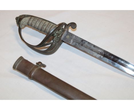 A Victorian General's / General Officer's sword with 32½" etched steel blade by Morris of London, brass guard with crossed ba
