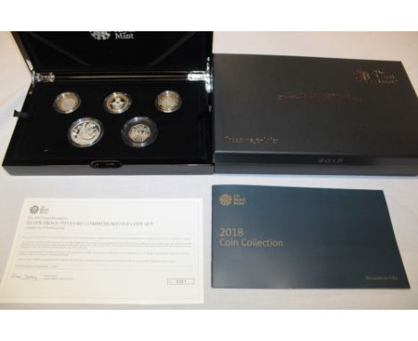 A 2018 United Kingdom limited edition silver proof Piedfort 5 piece commemorative coin set comprising silver Prince George of