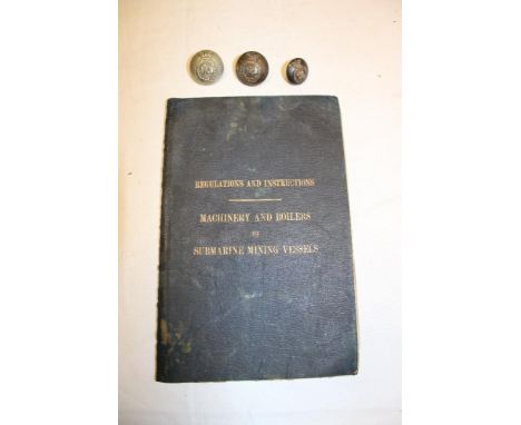 Two Officer's silver-plated Victorian tunic buttons of the Submarine Miners, white metal Submarine Miners button and an 1890 