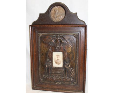 A First War bronze memorial plaque awarded to Pte. Harold Dorrington, 7th Bn. DCLI, killed in action 14/08/1917, mounted with