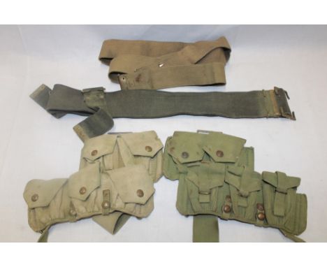 An original First War webbing waist belt together with two five-section ammunition pouches and two cross straps 
