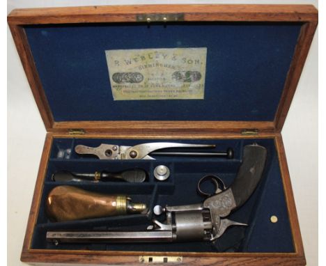A rare Webley .45 Long Spur percussion five shot revolver No. 1374 with 6¾" octagonal barrel marked "Blakemore and Son", plai