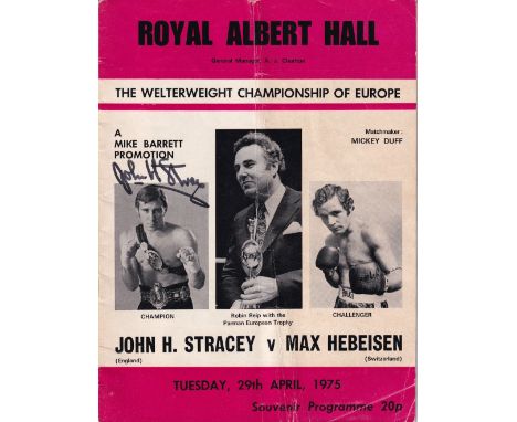 John H Stracey, Former World Champion Boxer, Vintage Signed Programme. Good condition. All autographs come with a Certificate