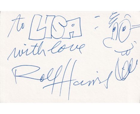 Rolf Harris, Australian Entertainer  and Artist, Signed White Card with Sketch. Good condition. All autographs come with a Ce