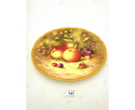ROYAL WORCESTER PAINTED FRUIT PLATE BY H. AYRTON D:28CM