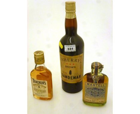 BOTTLE OF SHERRY BROWN SANDEMAN, TEACHER'S SCOTCH WHISKY AND MARTELL COGNAC