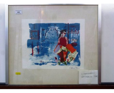 CATHERINE TIRR ‘SPANISH SCENE’ LITHOGRAPH  W  31CM X H 25CM