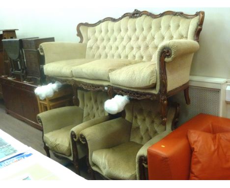 3 PIECE CARVED SUITE - 3 SEATER SOFA AND 2 ARM CHAIRS