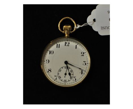 A gentleman's 9ct gold open face pocket watch, the white enamel dial with Arabic numerals and subsidiary seconds dial