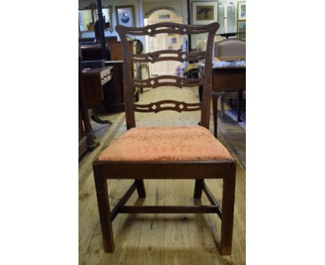 A set of six 19th century mahogany ladder back dining chairs, with drop in seats and chamfered square legs (6)