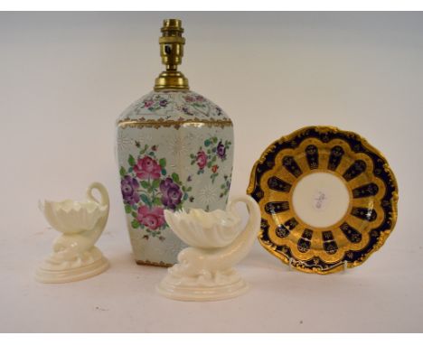 A Sampson porcelain lamp base, decorated flowers, 33 cm high, a Coalport Higgins & Seiter cabinet plate, a pair of Royal Worc