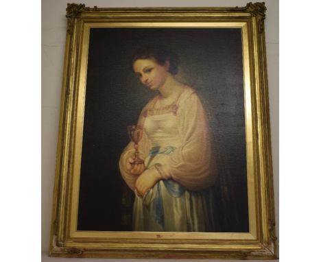 Continental school, a portrait of a lady holding a glass, oil on canvas, 82 x 62 cm