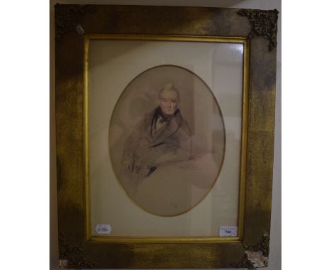 E C Chadwick, a portrait of a gentleman, from the watercolour by J Bostock, 1835, oval, watercolour, signed and dated 1915, 2