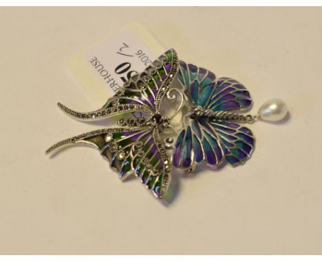 Two silver and enamel bug brooches