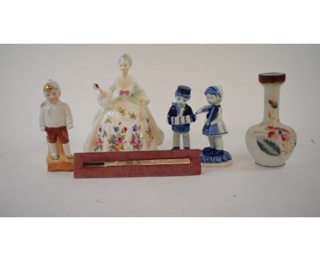 A Royal Doulton figure, Diana, HN2468, other assorted figures, a silver pickle fork, and other items (box)