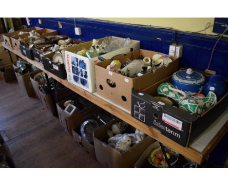 A Royal Crown Derby part tea service, other tea wares, ceramics, glass and items (16 boxes)