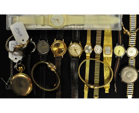 A lady's 9ct gold wristwatch, a silver coloured metal fob watch, and other watches Condition report Report by MWRotary day, m