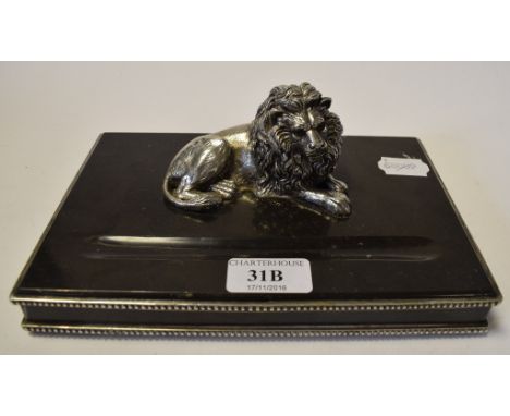 A marble ink stand, the inkwell in the form of a silver lion, London 2000, 22.5 cm wide Condition report Report by RBMarble c