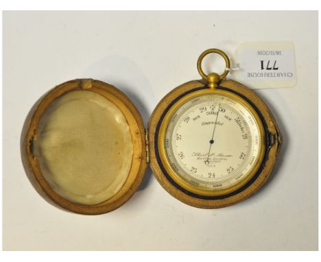 A Short & Mason compensated pocket barometer, initialled verso, 7.5 cm diameter, cased