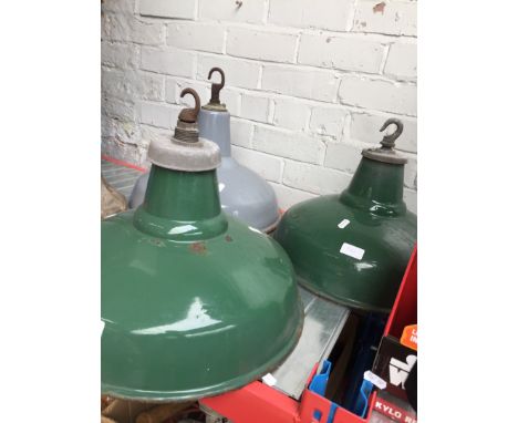 3 industrial enamelled lamp shades 